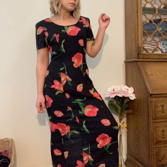 Vintage Dresses & Skirts - Vintage 90s Black Poppy Cotton Dress